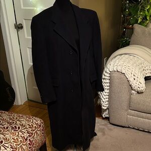 VINTAGE Men's Elegant Classic WOOL CASHMERE Black Overcoat
